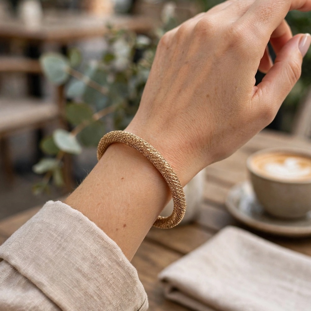 Classic Gold Braided Rope Bangle Bracelet for Women